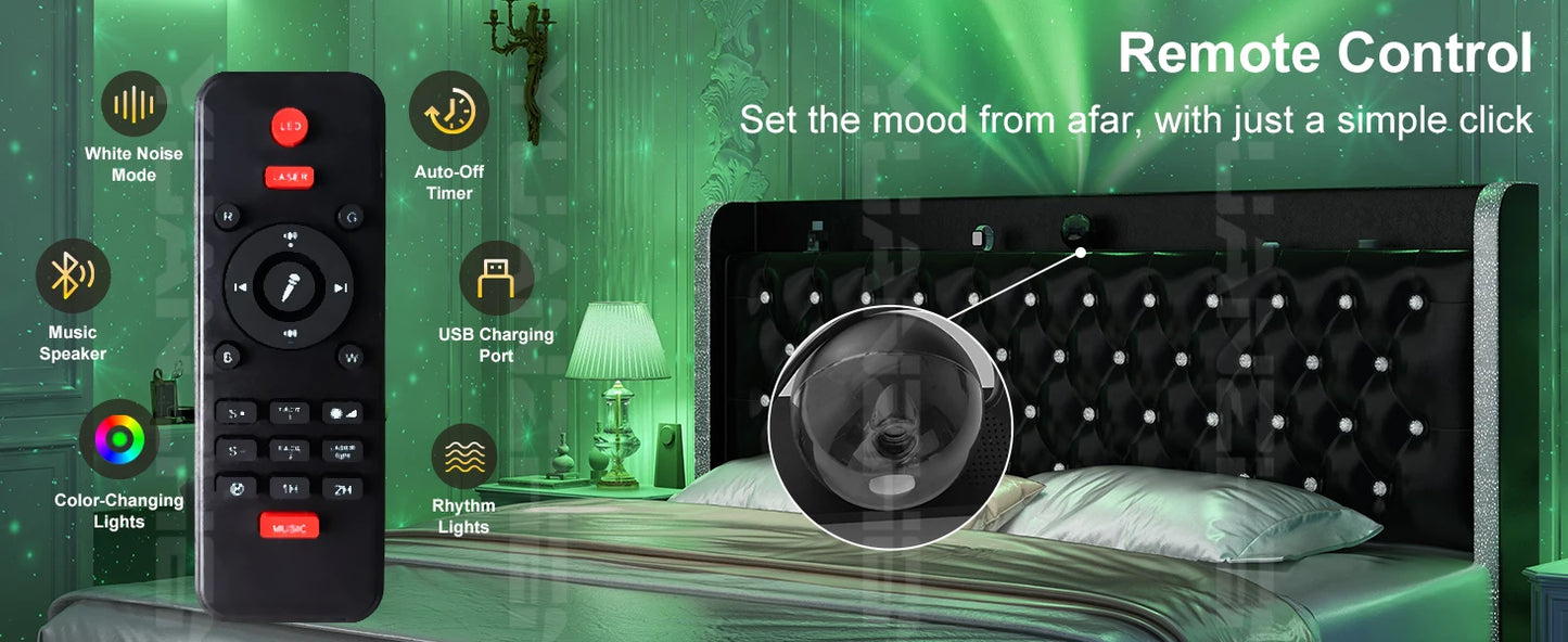 Queen LED Bed Frame with Galaxy Projector & Bluetooth Speaker
