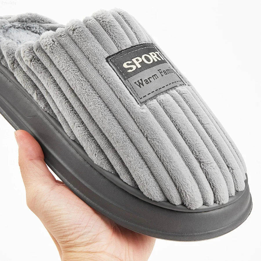 House Slippers For Men Furry Cozy Memory Foam Round Toe Couple Shoes Warm Winter Soft Plush Slippers