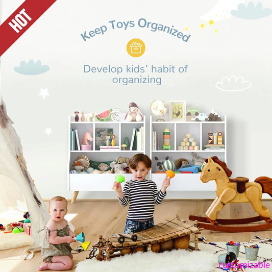 Baby Book and Toy Storage Display Organizer  Kids Bookshelf and Toy Storage, 3-Tier Wooden Bookcase, for Children, Family