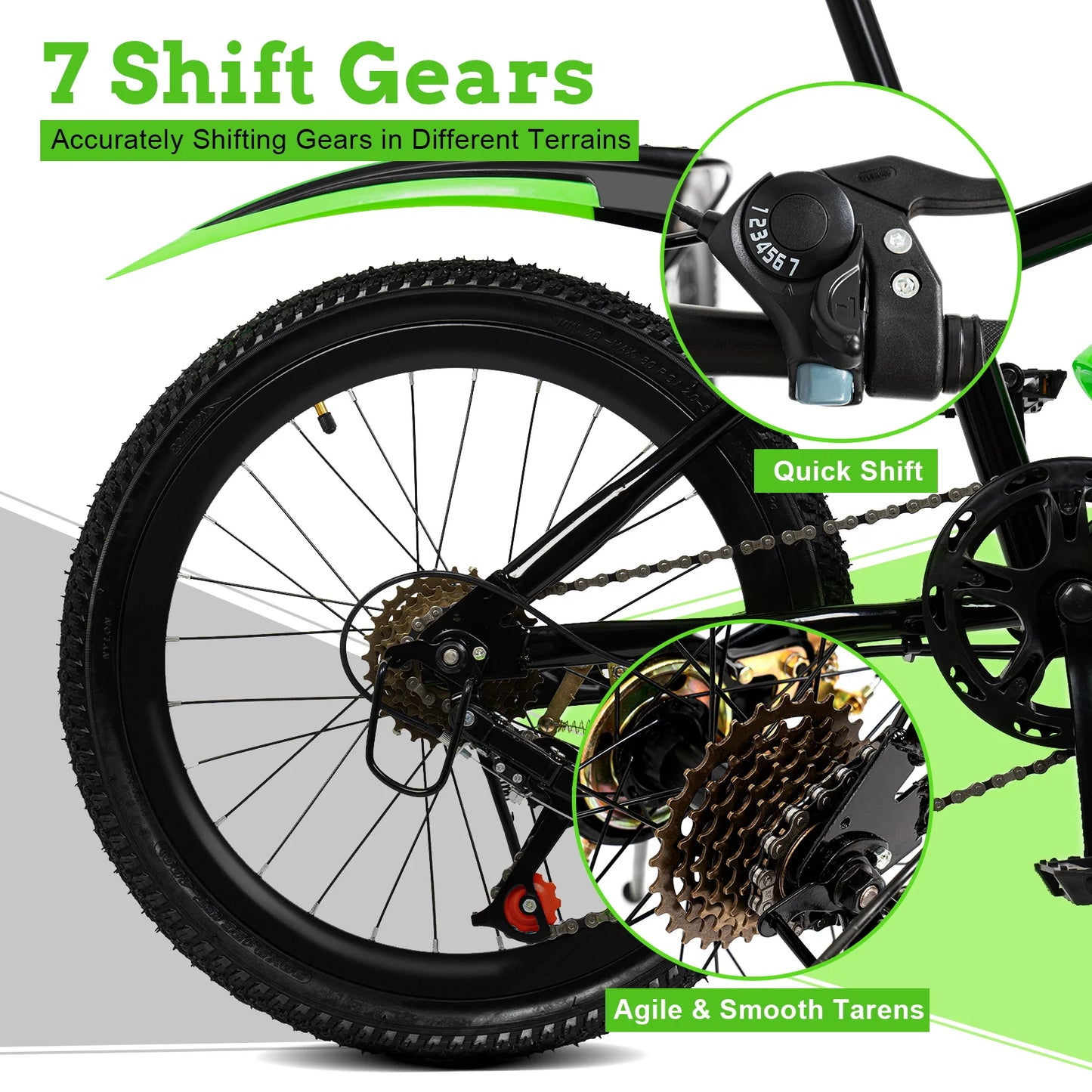 20-Inch 7-Speed Mountain Bike . Kids Bicycle with Adjustable Seat, Front Suspension & Dual Disc Brakes
