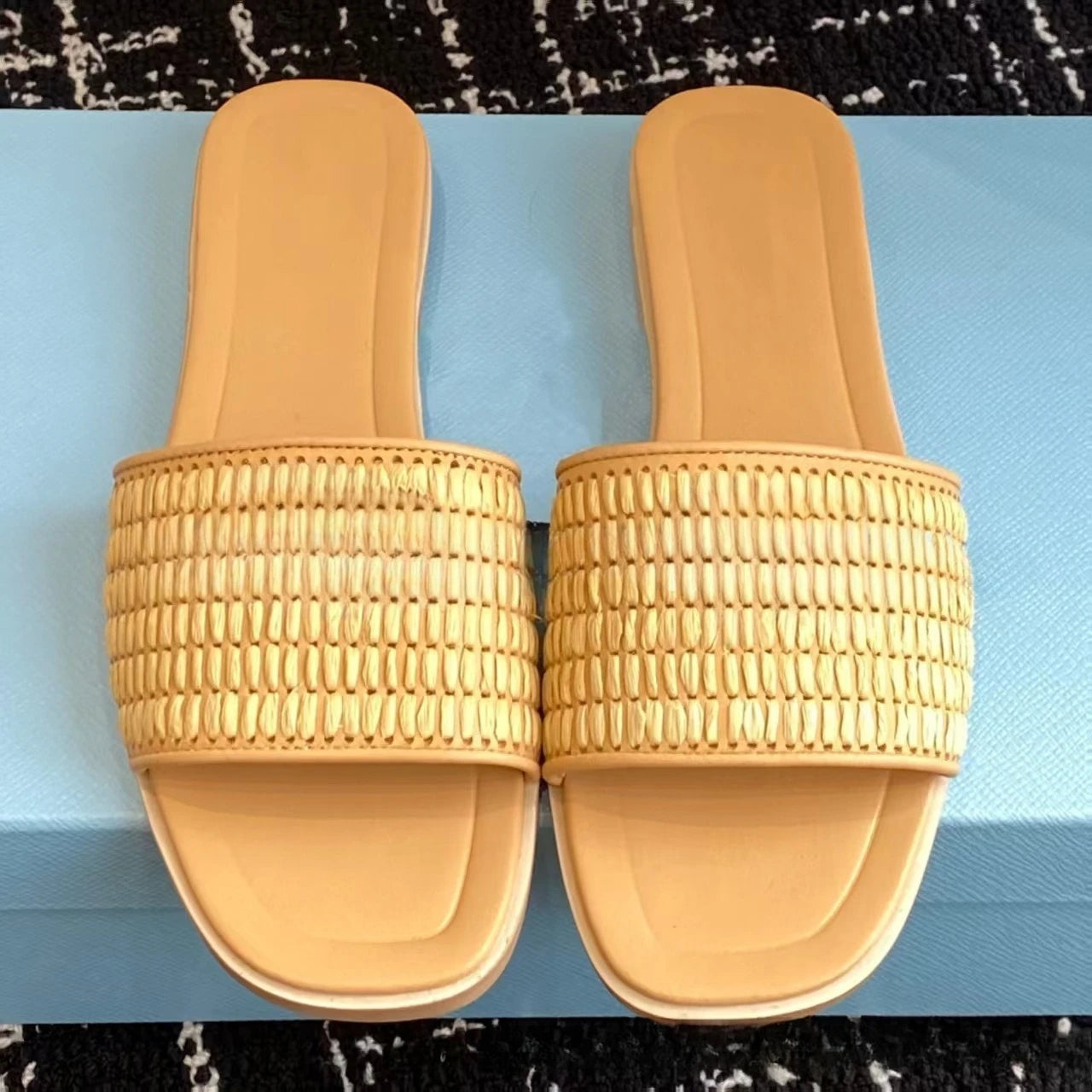 Luxury Women’s Woven Buckle Slide Sandals. Premium Square Toe Summer Flats