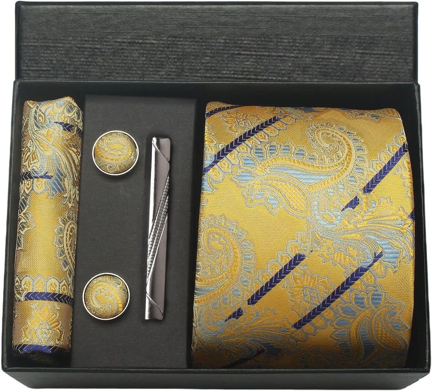 Luxury 100% Silk Paisley Floral Men’s Necktie Set | Business Tie with Matching Pocket Square & Formal Accessories