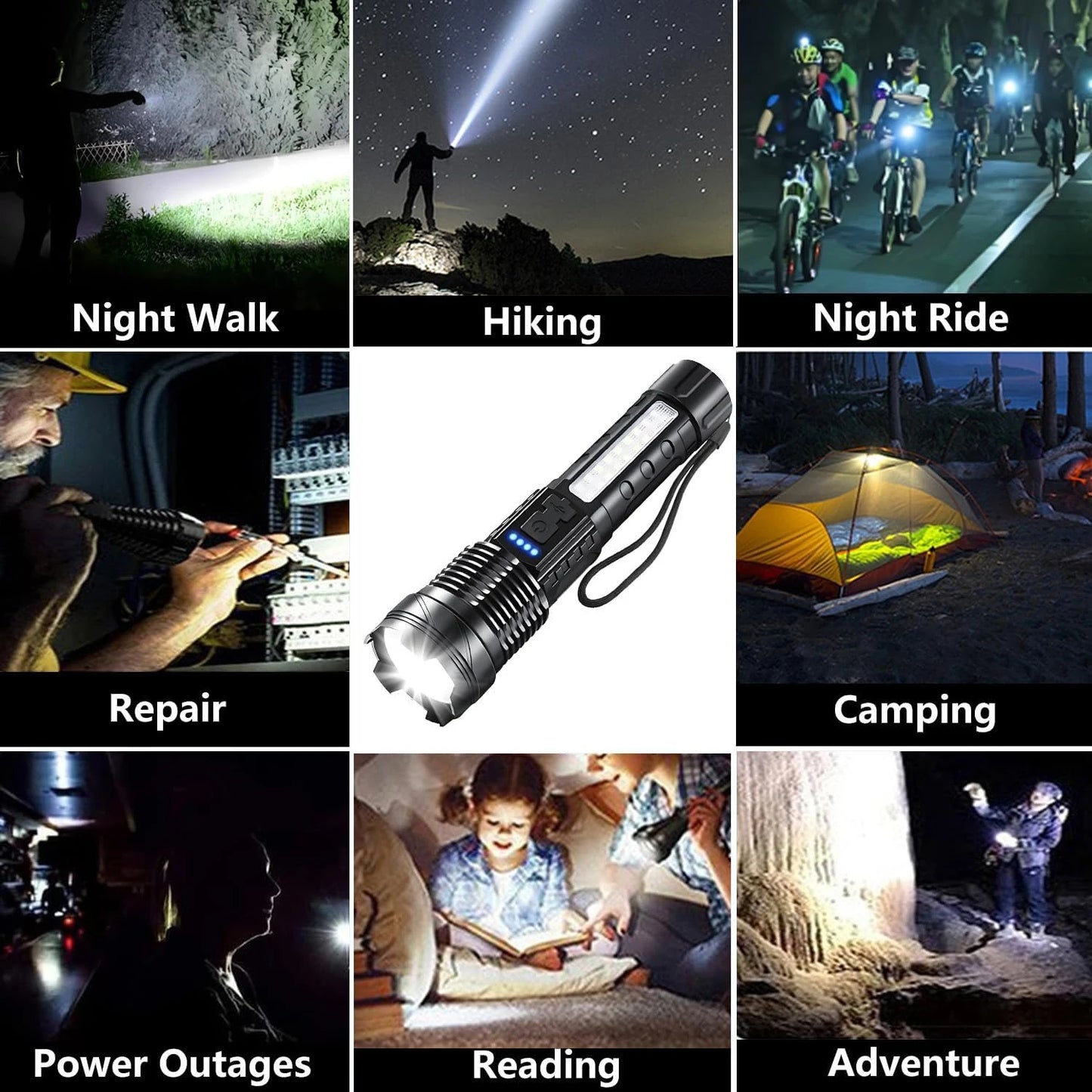 Rechargeable Tactical LED Flashlight .7 Modes, Zoomable Beam & USB Charging