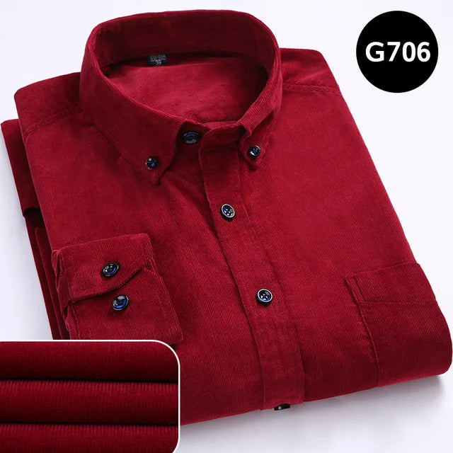Men’s Corduroy Long Sleeve Button Up Shirt . Regular Fit Casual Business Style