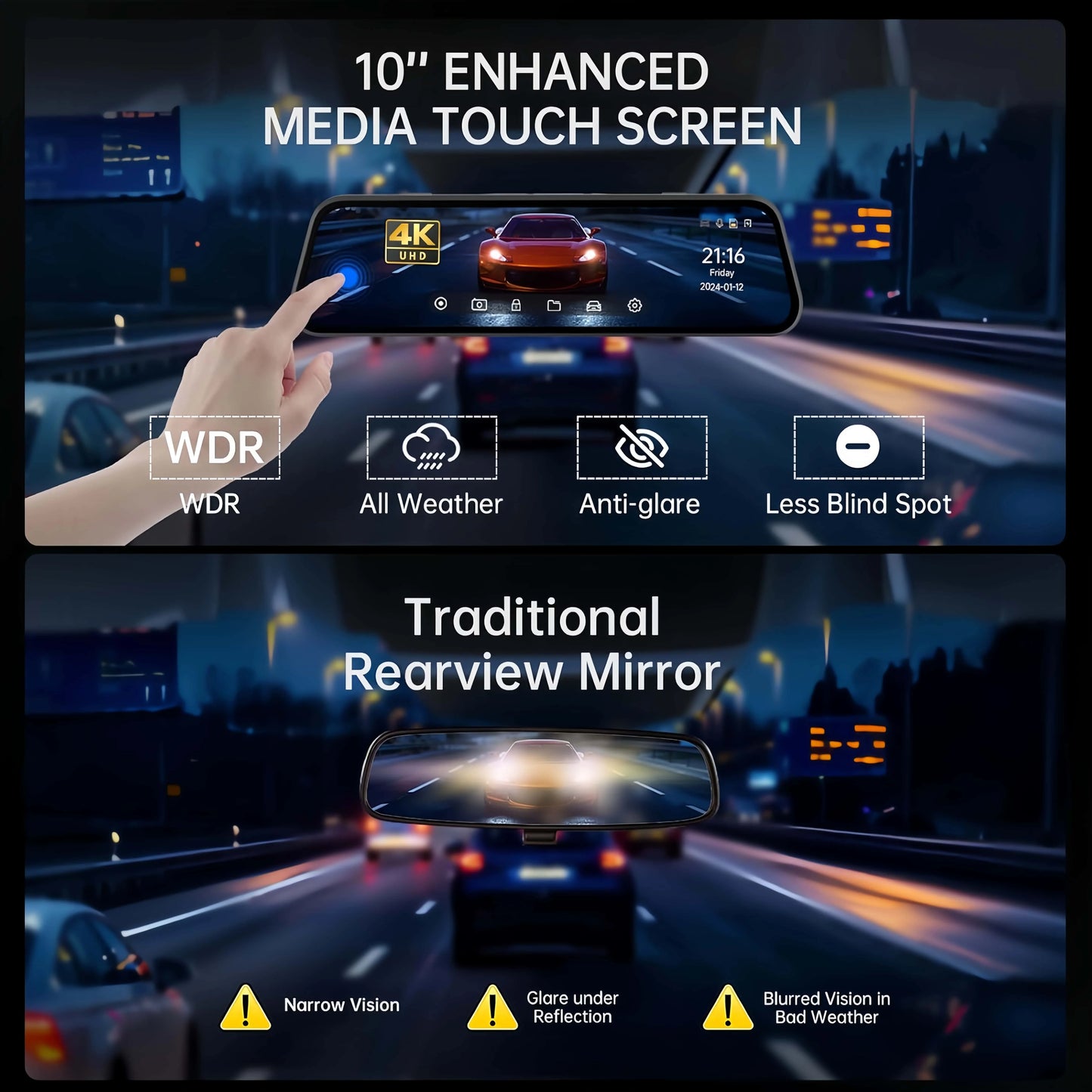 4K Ultra HD Front & Rear Dash Cam with GPS, WiFi & Night Vision for Enhanced Driving Security