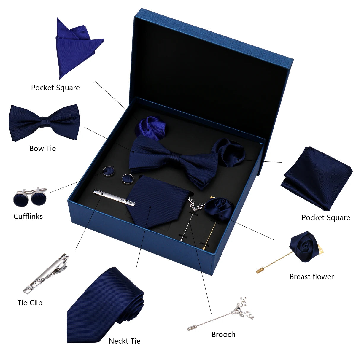 Luxury Men’s Bow Tie Gift Set with Pocket Square, Cufflinks & Lapel Pin