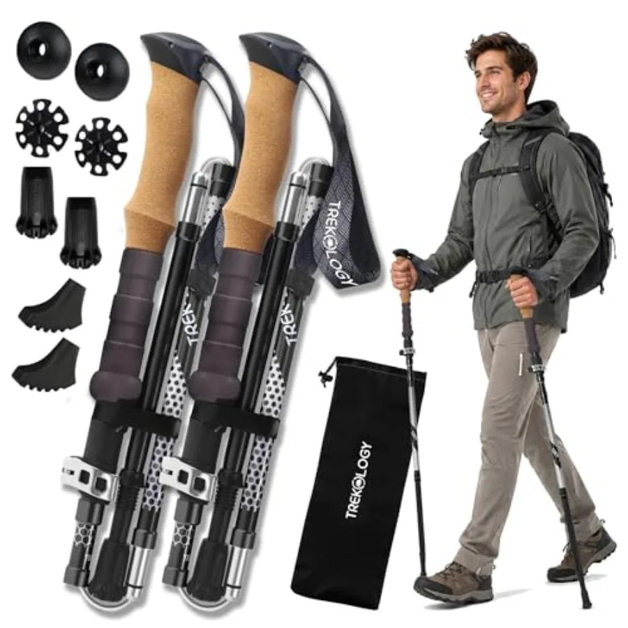 Trek-Z 2.0 Cork Trekking Pole Set – Lightweight Folding Hiking Poles for Hiking, Backpacking & Trail Walking