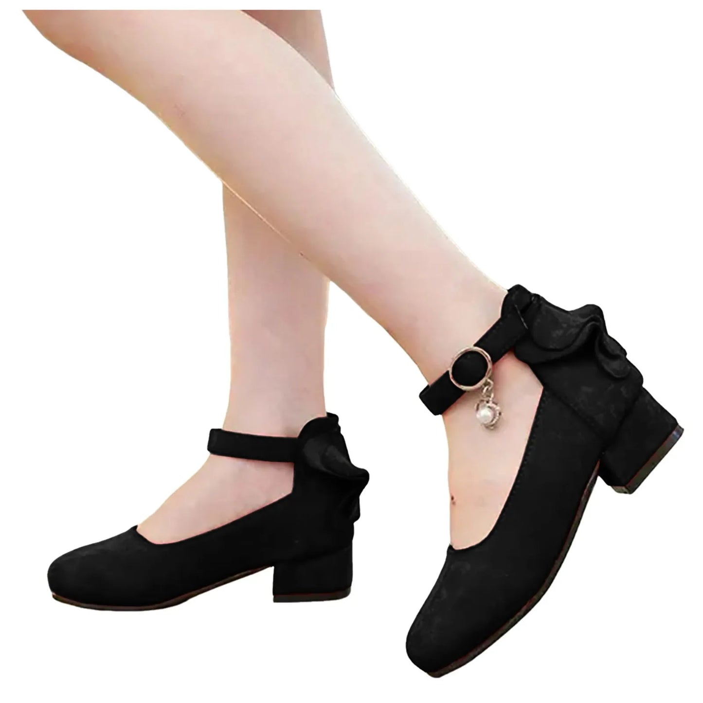 Kids High Heeled Shoes Girls Princess Sandals For Party Wedding Dance Childrens Fashion Velvet Solid Leather Shoes 2025 Spring