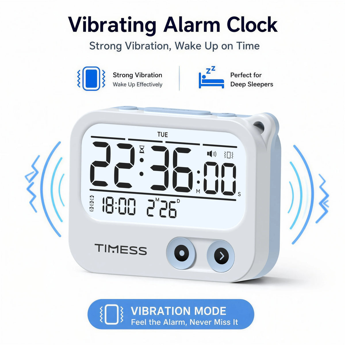 Portable Digital Vibrating Alarm Clock – Compact Travel & Bedside Timer