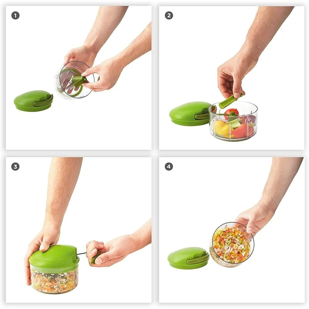 Manual Pull Chop Food Processor 2 Cup Capacity Steel Blades