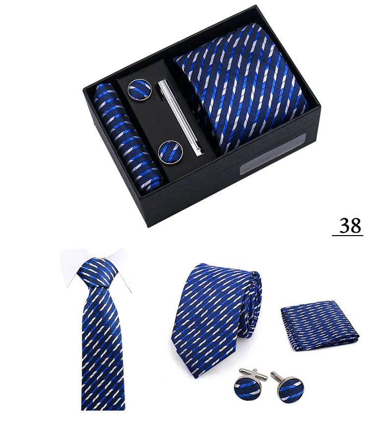 Tie Men With Box Top Quality Business Ties Hanky Cufflink Set Clips Green Necktie Corbatas For Men Wedding In Gift Box Gravatas