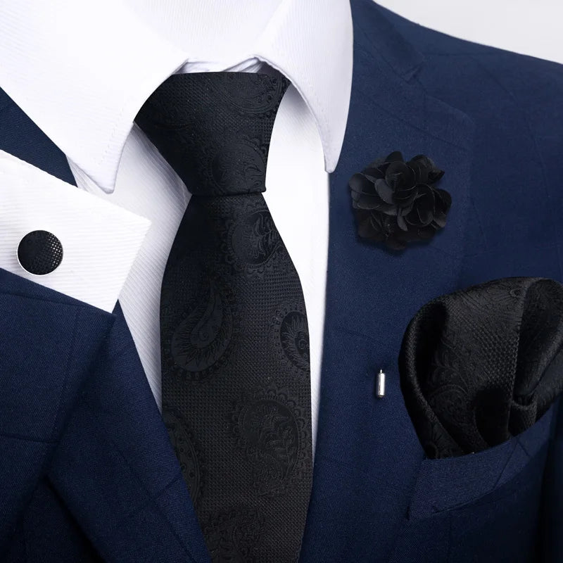 Luxury Green Floral Men’s Necktie Set .Tie, Pocket Square & Cufflinks