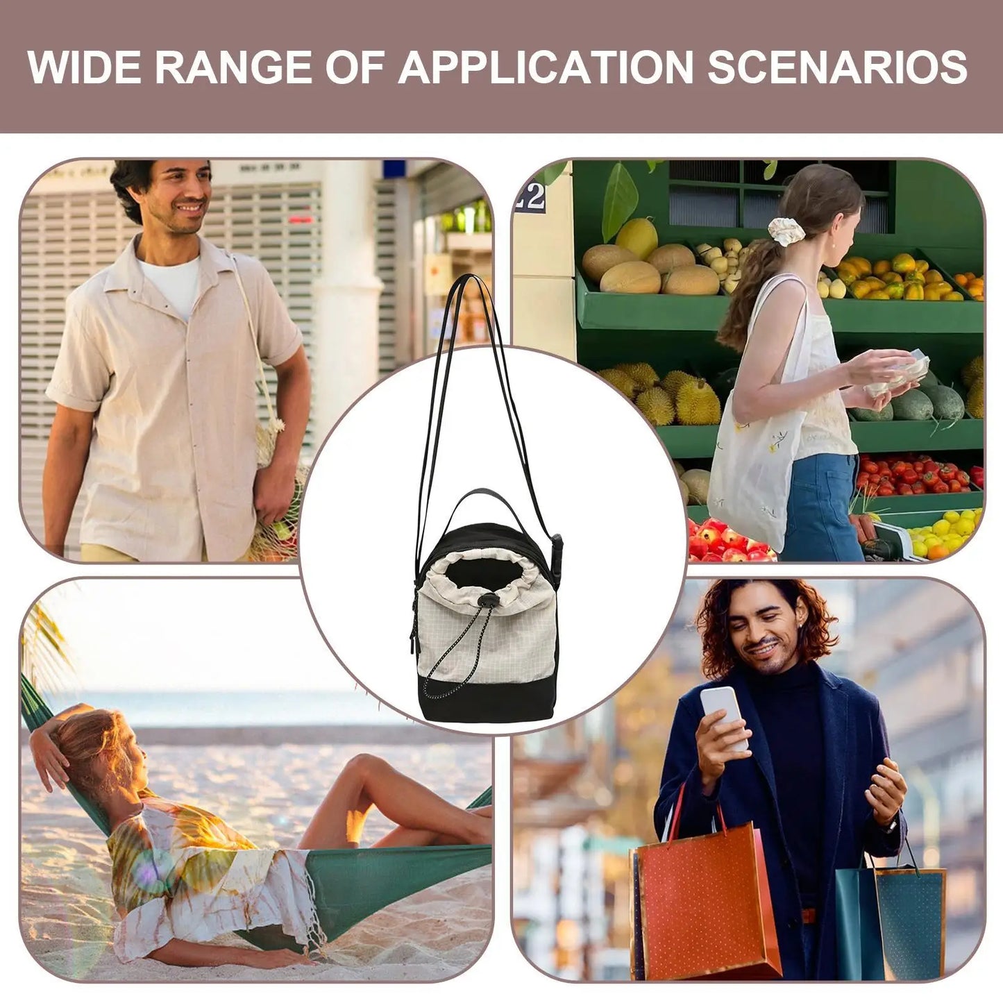 Mini Drawstring Messenger Bag. Lightweight Bucket Shoulder Bag for Travel, Shopping & Everyday Use