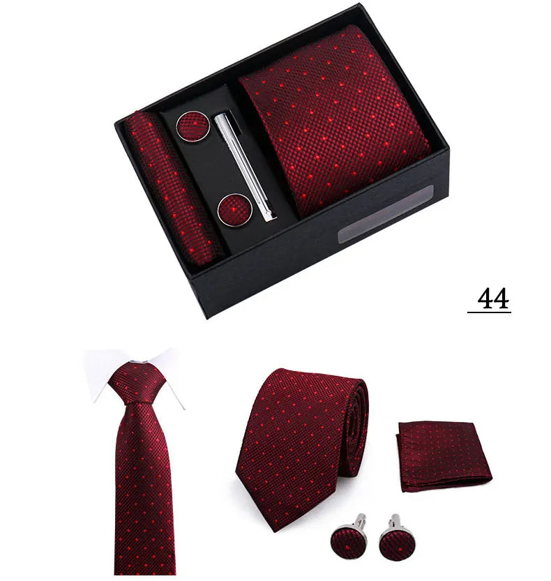 Tie Men With Box Top Quality Business Ties Hanky Cufflink Set Clips Green Necktie Corbatas For Men Wedding In Gift Box Gravatas