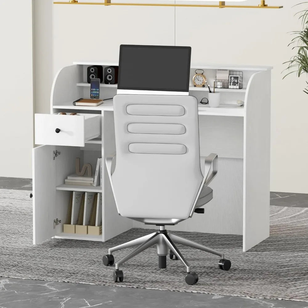 Modern Reception Desk With Storage Drawers And Power Outlets