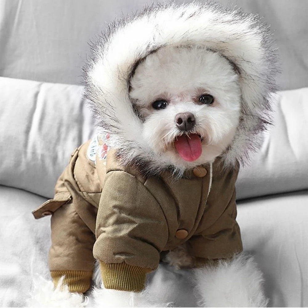 Luxury Hooded Winter Dog Snowsuit with Four-Leg Warm Protection