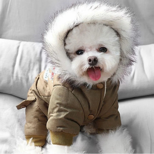 Luxury Hooded Winter Dog Snowsuit with Four-Leg Warm Protection