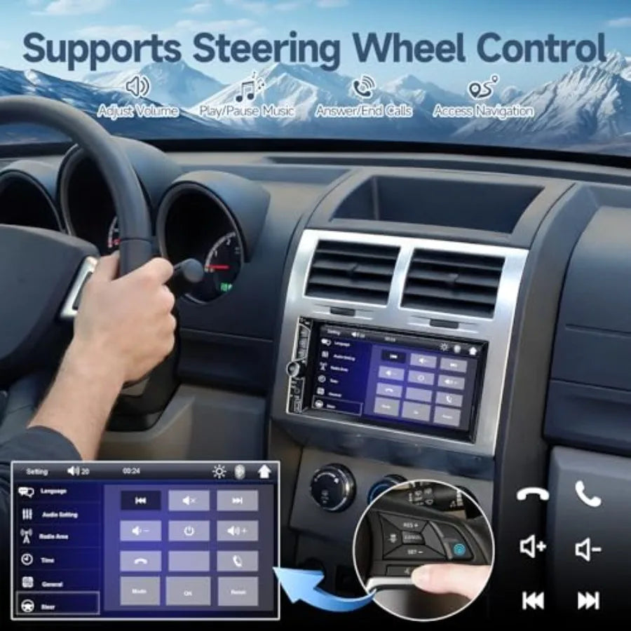 Double DIN Touchscreen Car Stereo . Apple CarPlay, Android Auto, Bluetooth & Multimedia Receiver