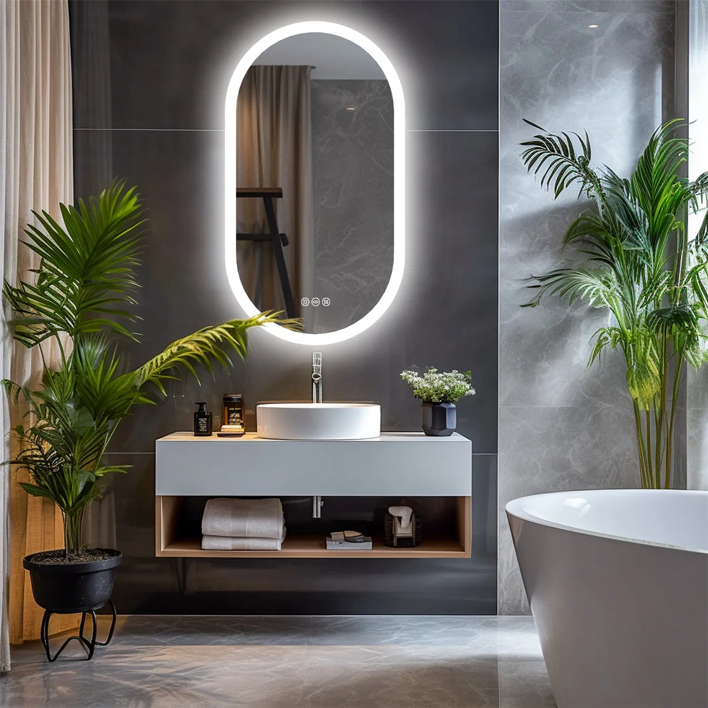 Backlit Smart LED Bathroom Mirror Oval Dimmable Anti Fog