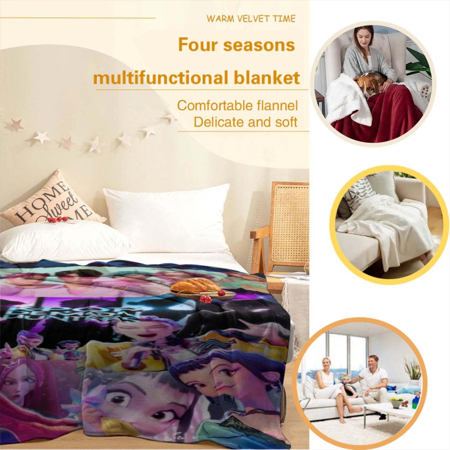 Saja Boys KPop Demon Hunters Blanket Soft Cozy Throw Blanket Gift Warm Flannel Blankets and Throws for Couch Sofa Bed