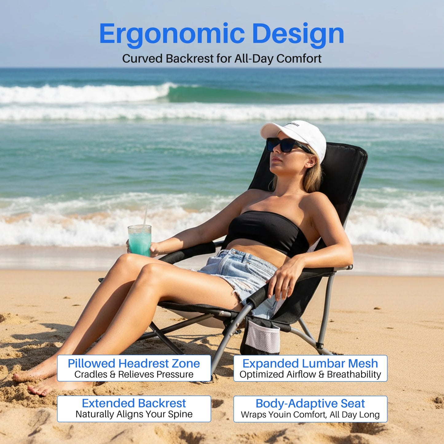 Low Profile Folding Camping Chair – Portable Outdoor Lounge Chair for Camping, Beach & Backyard Relaxation