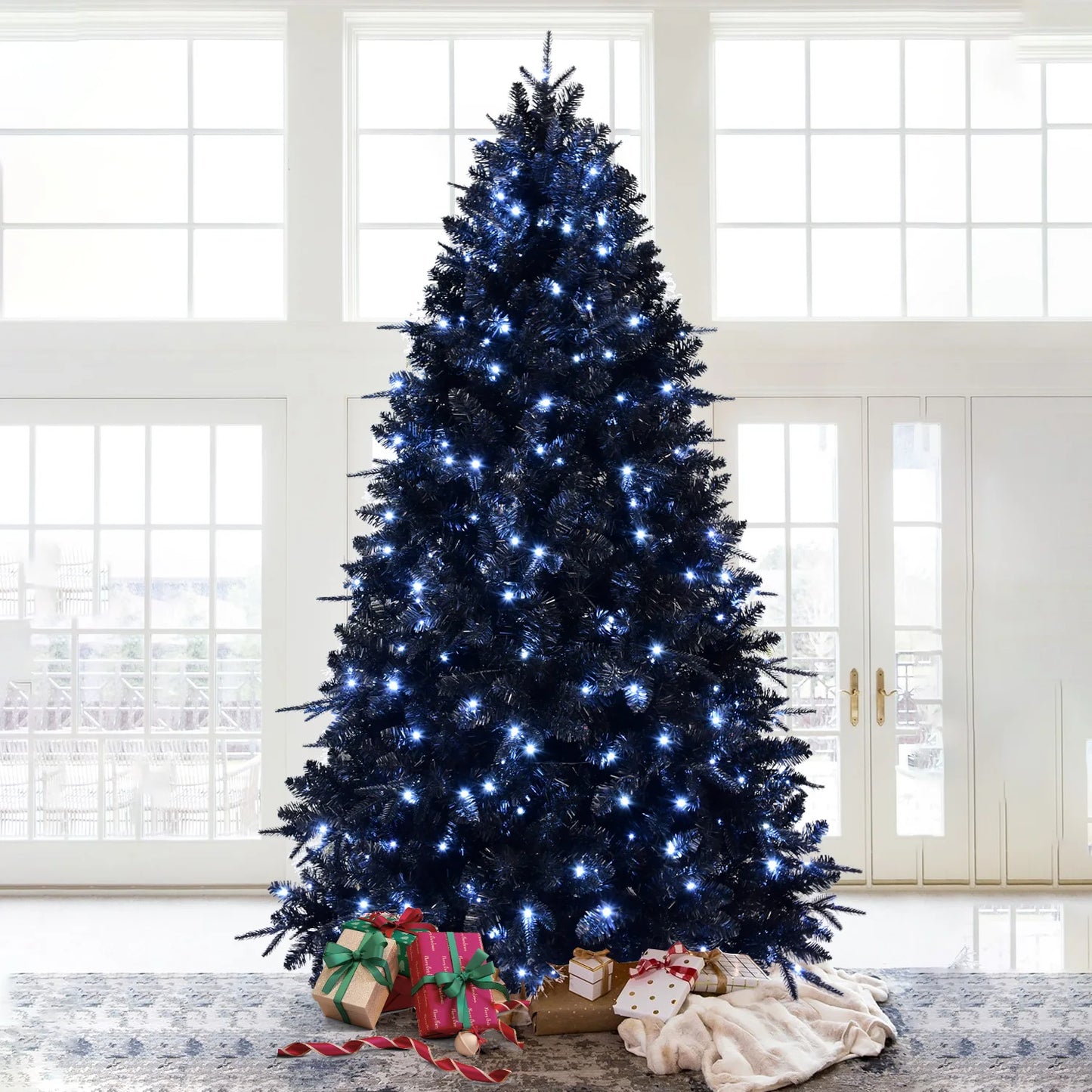 7FT Pre-Lit Black Artificial Christmas Tree with 450 LED Lights . Luxury Holiday Décor