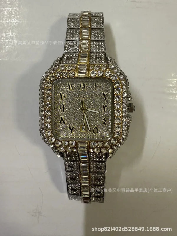 Luxury Iced-Out Square Men’s Watch. Diamond Style Fashion Timepiece