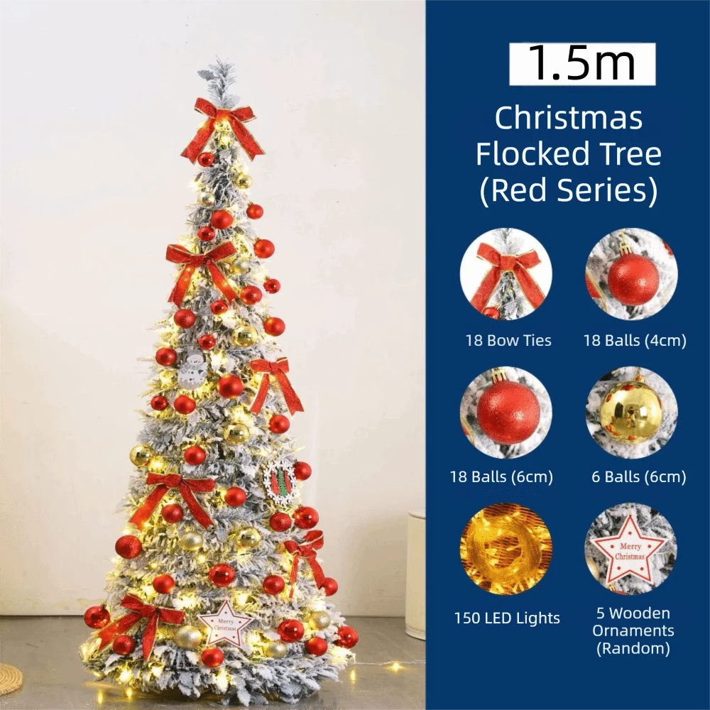 Foldable Snow Flocking Christmas Tree Space Saving Snowy Decor Collapsible Tree New Design With LED Xmas Tree Winter Season