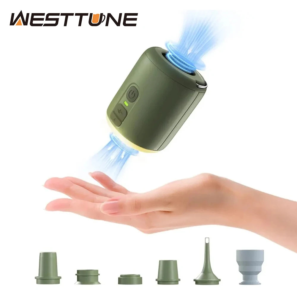 WESTTUNE Mini Air Pump with Camping Lantern – Rechargeable Portable Air Pump for Air Mattresses, Sleeping Pads &amp; Outdoor Adventures