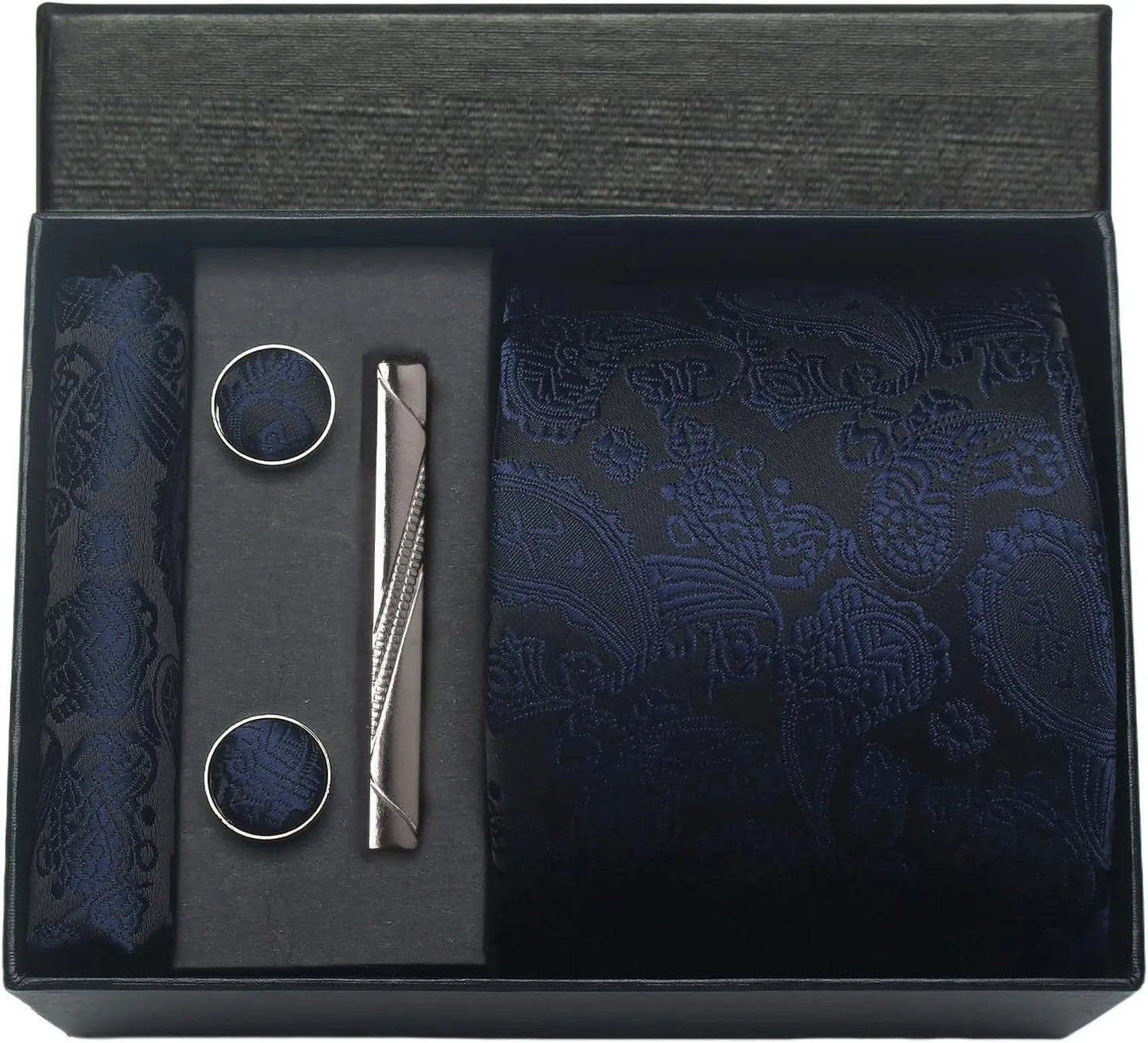 Luxury 100% Silk Paisley Floral Men’s Necktie Set | Business Tie with Matching Pocket Square & Formal Accessories