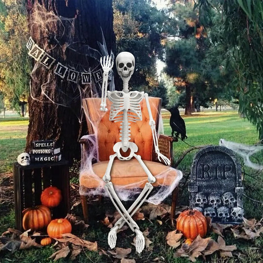 36" Skeleton Halloween Decor, 3FT Posable Halloween Skeleton Decorations, Realistic Full Body Plastic Skeleton for Halloween