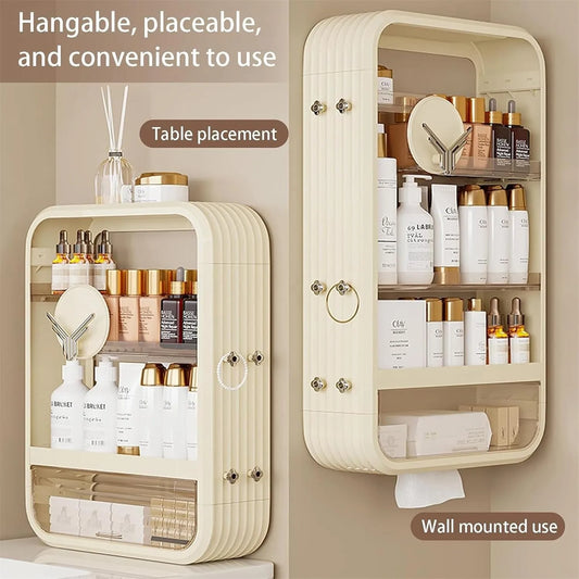Wall Mount Makeup Organizer With Tissue Hole No Drilling