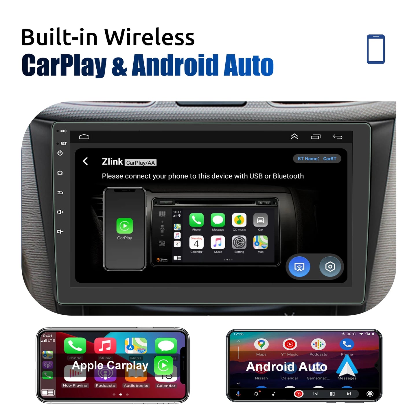 ESSGOO Android 14 Car Stereo . 7”/9”/10” Touchscreen with Wireless CarPlay, Android Auto, GPS Navigation & Bluetooth