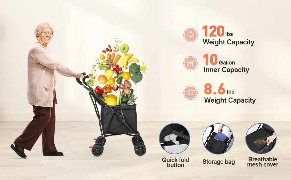 Multifunctional Folding Utility Wagon Cart – Portable Heavy-Duty Collapsible Rolling Cart for Shopping, Gardening, Camping, Beach & Grocery Transport