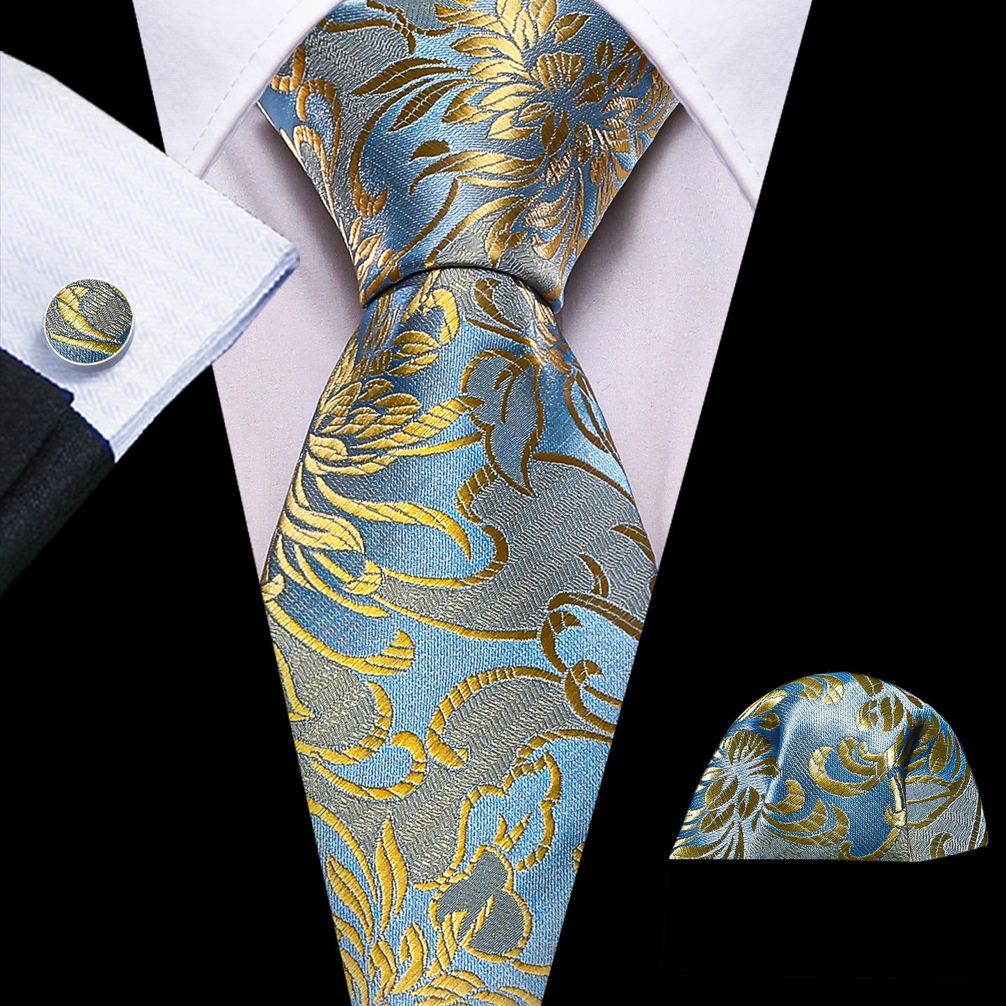 Men’s Luxury Brown Floral Silk Necktie .Elegant Wedding, Business & Formal Dress Tie