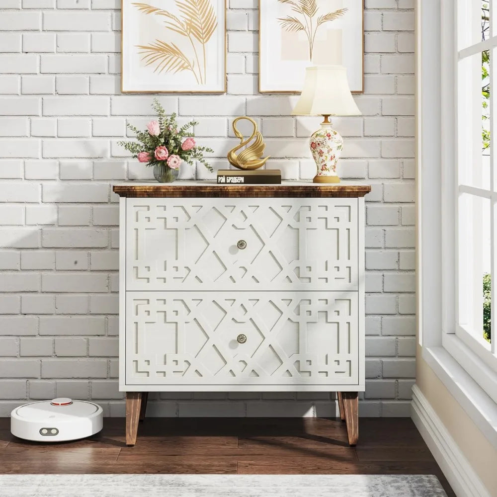 2 Drawer Lateral File Cabinet, Office Filing Cabinet for A4 / Letter Size/Legal Size Files, Wood Storage Cabinet Printer Stand