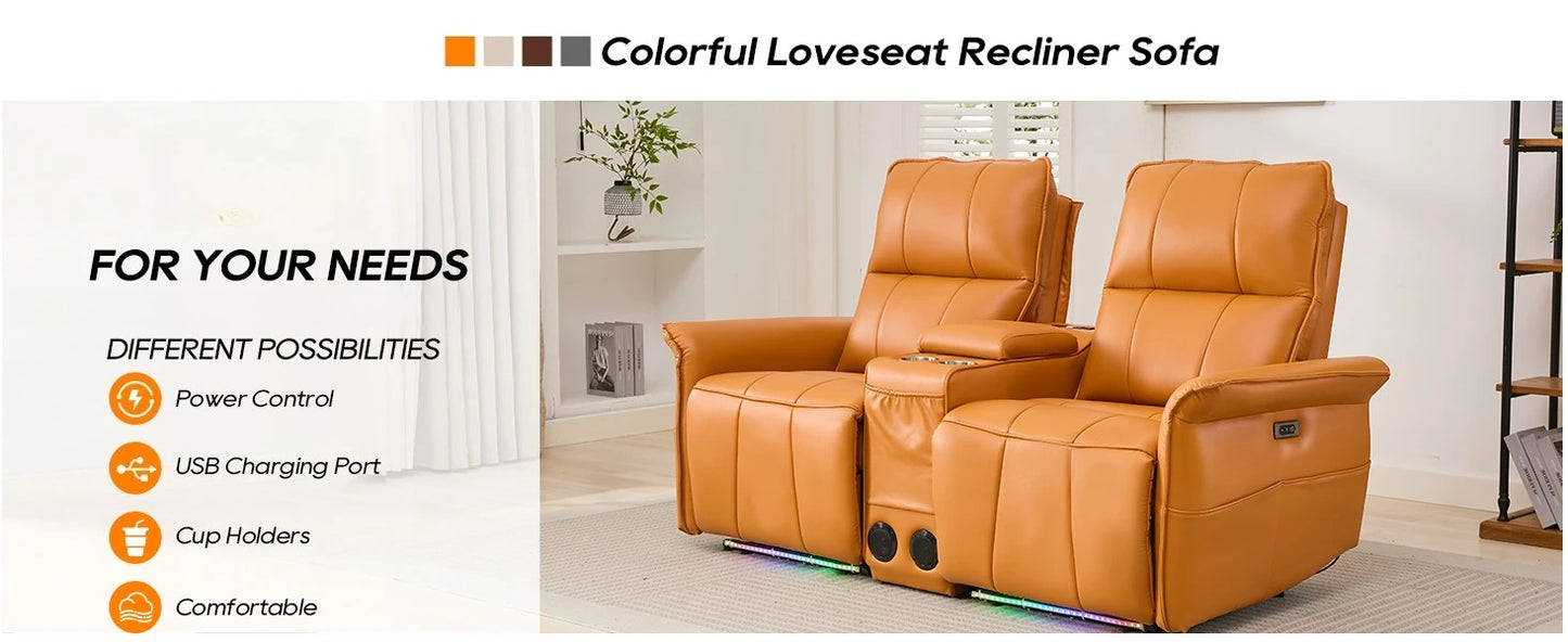 Power Reclining Loveseat Sofa Wall Hugger Recliners RV Sofa Theater Seating Electric Double Recliner with Cup Holders, 72