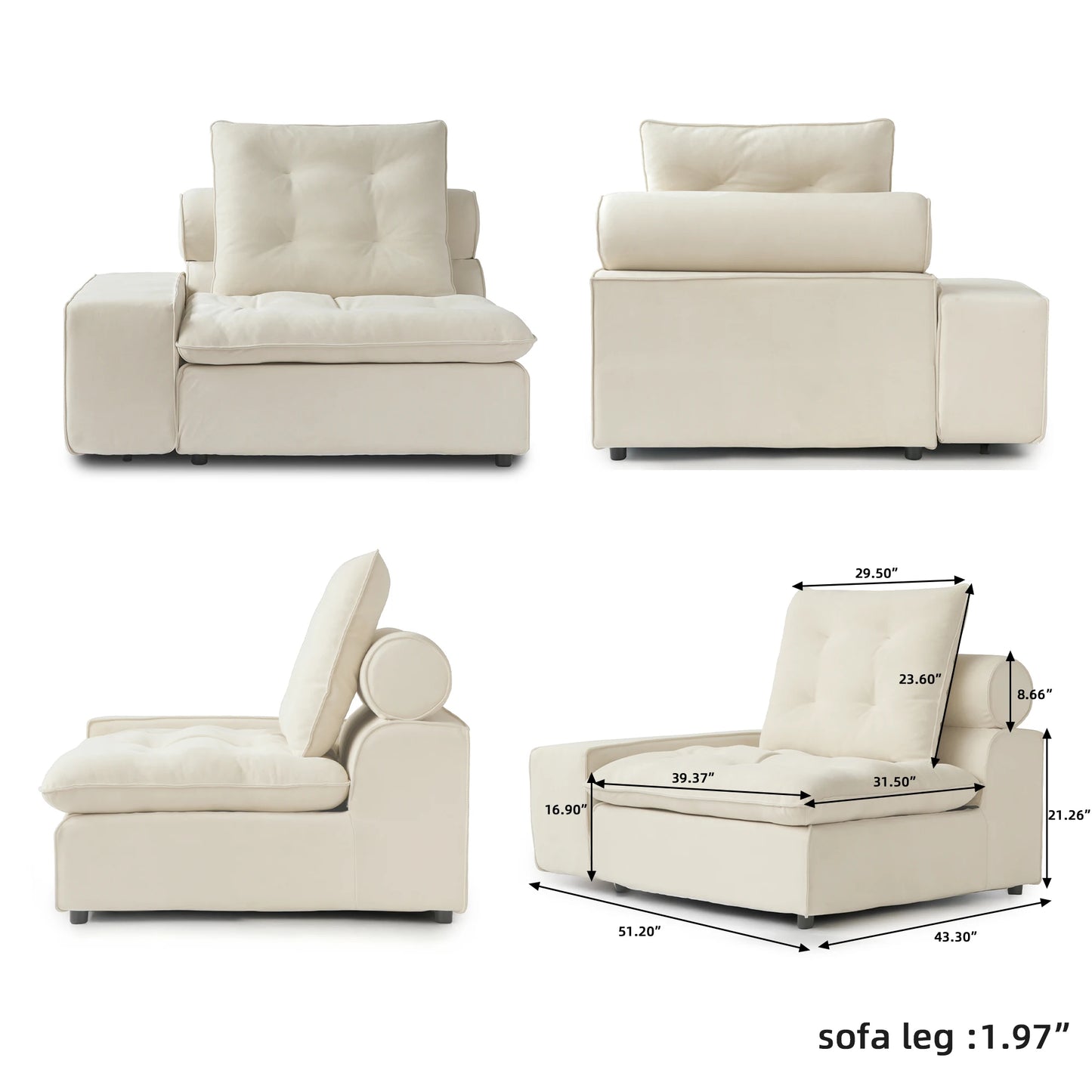 Down Filled Curved Cloud Sectional Sofa Oversized Couches Chaise Ottoman Stupendous Miami Sofa Adjustable Backrest