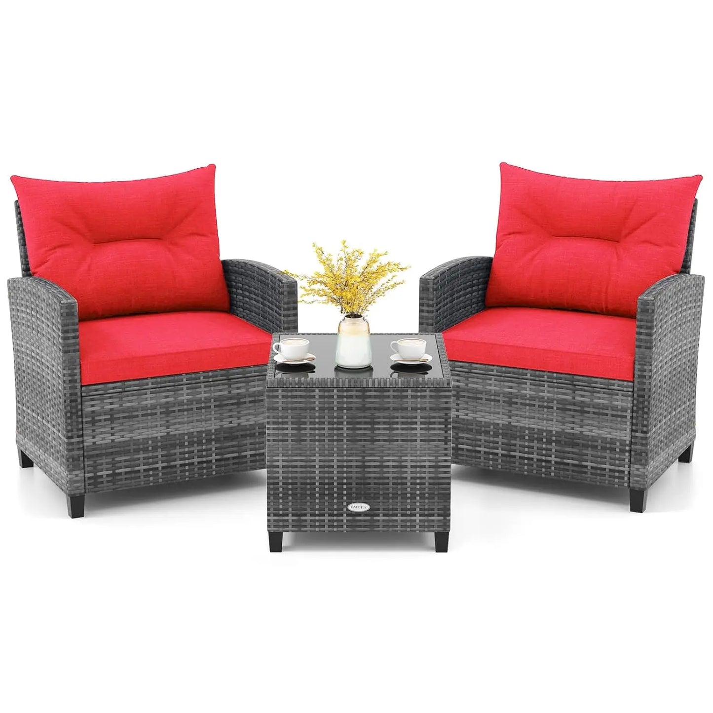 Modern 3 Piece Outdoor Patio Conversation Set with Cushioned Chairs and Coffee Table