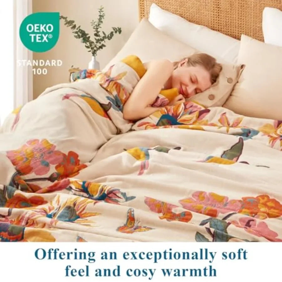 Boho Throw Blanket - 100% Cotton Soft Summer Throw Blanket for Bed, 50"x60" Reversible Breathable Lightweight Blankets, All Sea