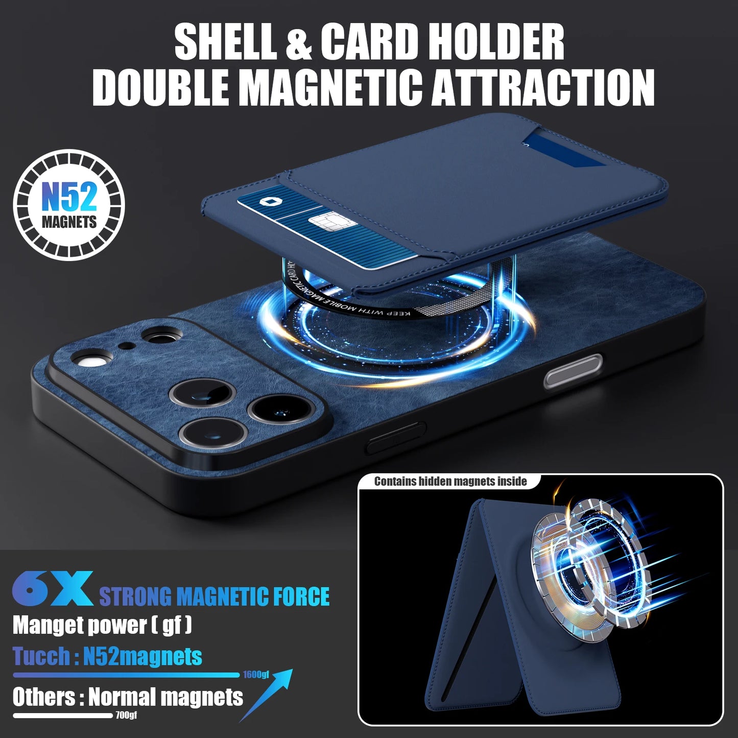 2-in-1 Magnetic Wallet Phone Case with Detachable Card Holder & Stand
