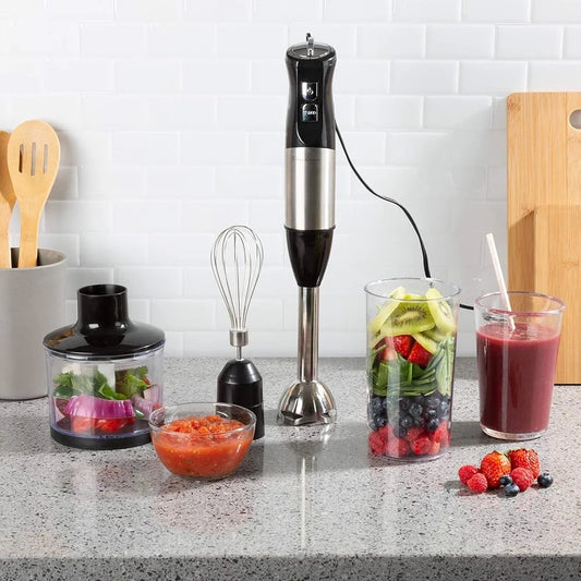 4 In 1 Immersion Blender Set 6 Speed Hand Mixer Whisk Food Processor 32oz Beaker Ideal For Soups Milkshakes Salsa