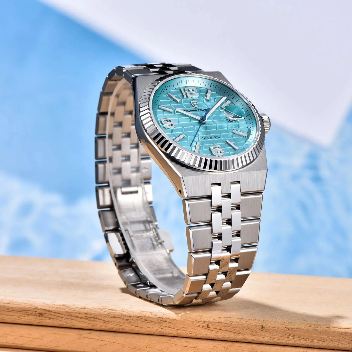 PAGANI DESIGN Men’s Automatic Luxury Watch,  Sapphire Crystal Stainless Steel Waterproof Mechanical Wristwatch with 3D Rhombus Dial
