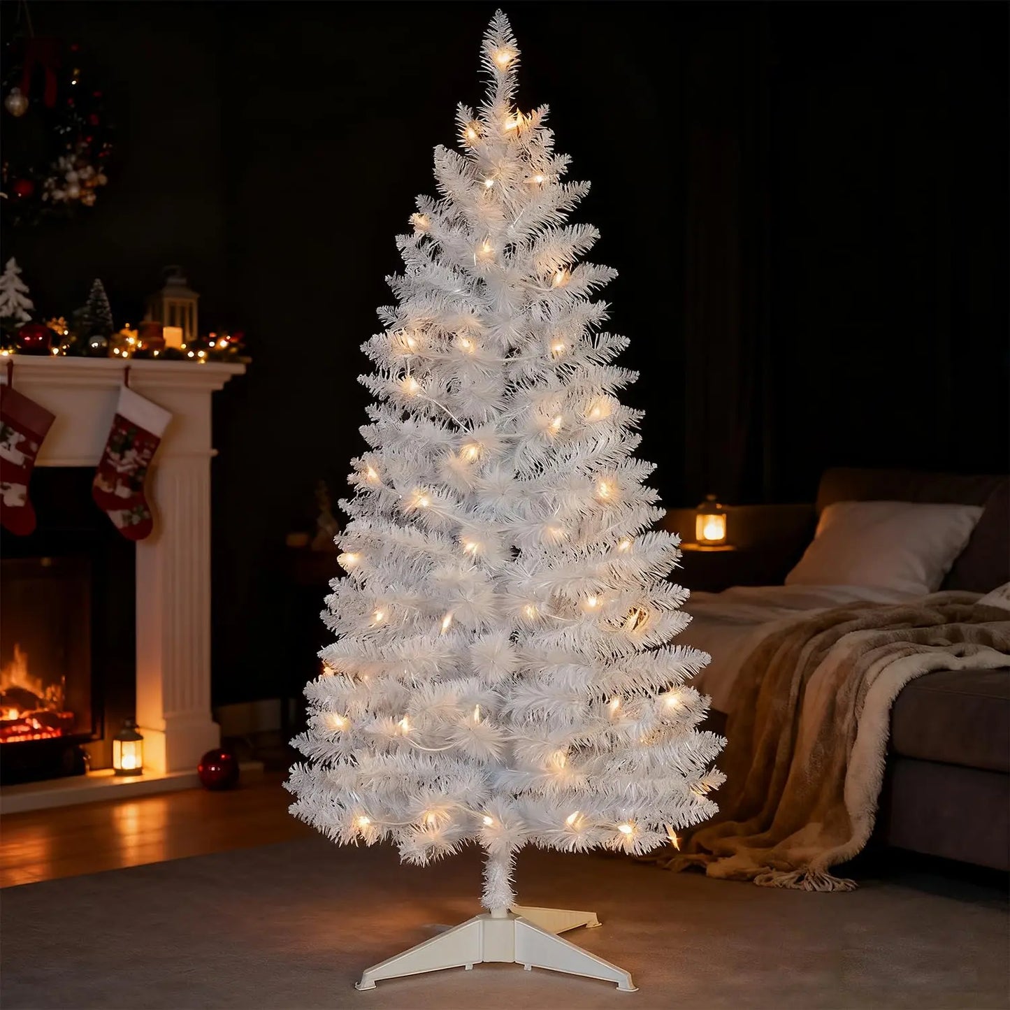 6FT Pre-Lit White Pencil Christmas Tree .Slim Space-Saving Holiday Décor with Warm Lights