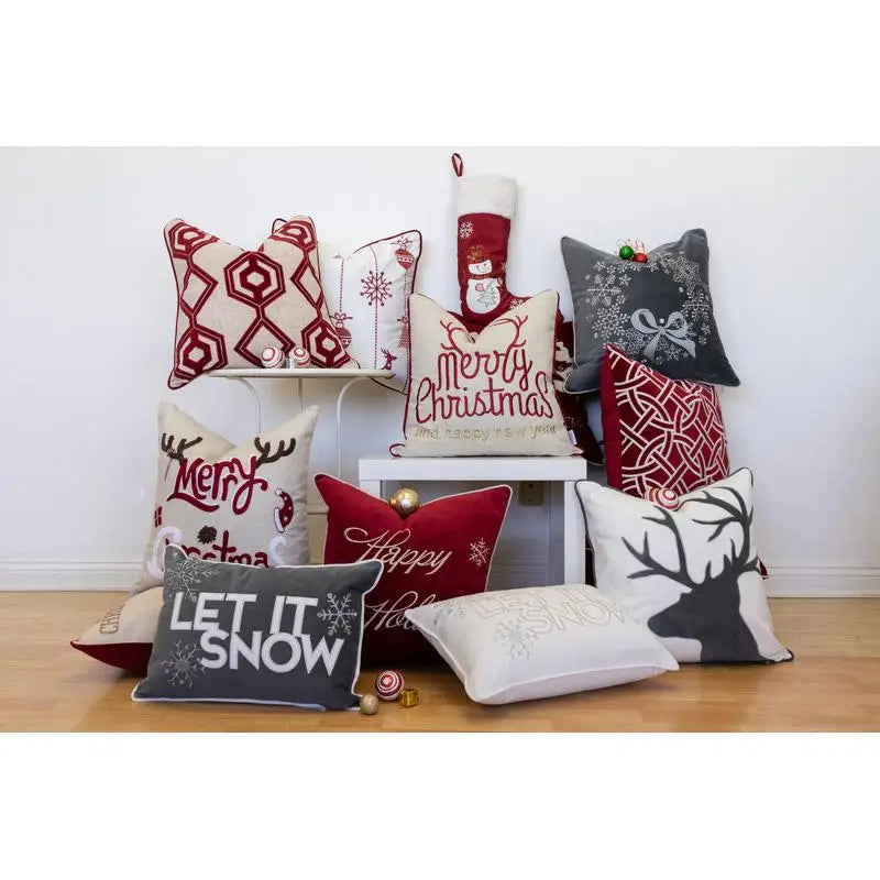 Let It Snow Winter Throw Pillow Cover Cozy Holiday Farmhouse Accent Cushion