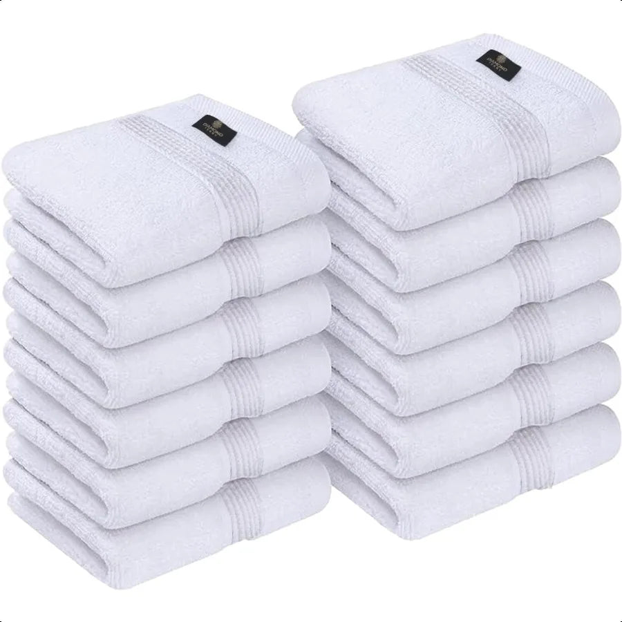 Cotton Washcloths Set 12x12 Inches 12 Pack White Absorbent