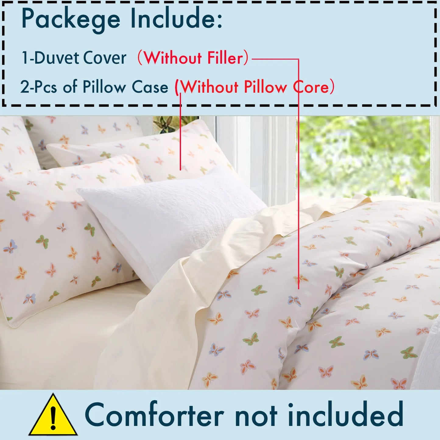 3pcs 600TC 100% Egyptian Cotton Duvet Cover Set, Luxury Colorful Butterfly Design, Soft Skin-Friendly (No Inserts)