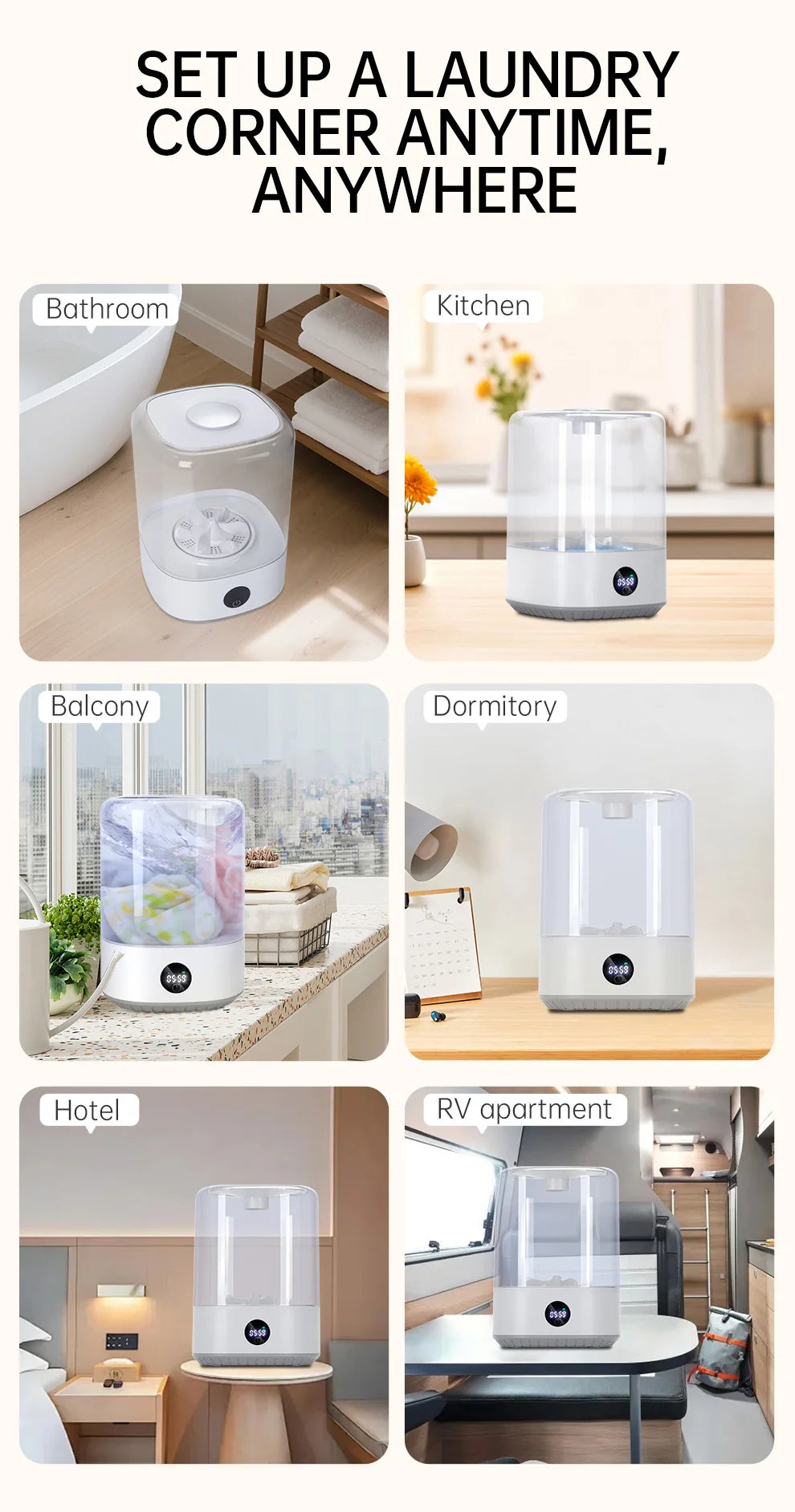 Portable Mini Washing Machine USB Rechargeable Cordless Washer For Underwear, Socks, Baby Clothes, 4L Capacity With Digital Control, Quiet & Efficient For Apartment, Dorm, Travel, Camping & RV