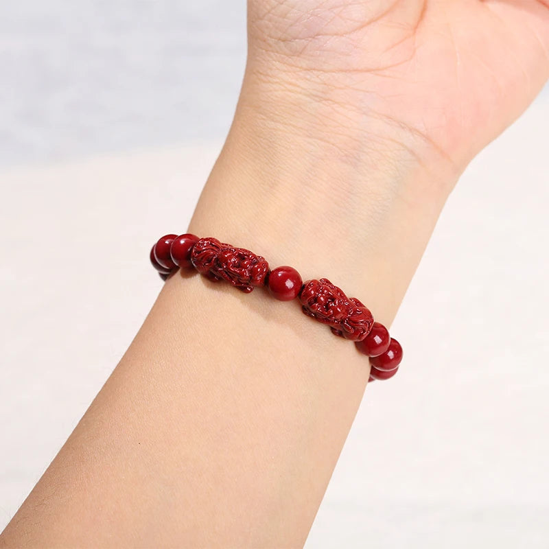 Red Cinnabar Style Beaded Bracelet for Women & Men