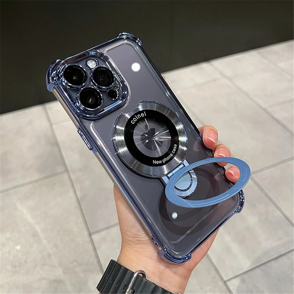 Magnetic Ring Holder Phone Case.  Shockproof Clear Cover with MagSafe Stand Grip